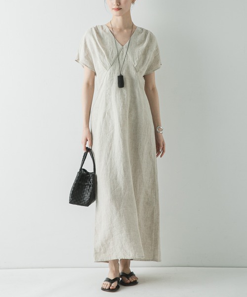 URBAN RESEARCH(アーバンリサーチ)の「フレンチスリーブリネンワンピース(ワンピース・レディース・ベージュ/ベージュ系その他/ブラック・36/38)」の12枚目の写真