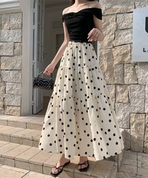 ドット柄ティアードロングスカート フェミニン きれいめ ボトムス