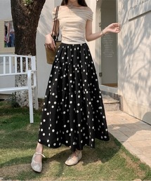 ドット柄ティアードロングスカート フェミニン きれいめ ボトムス
