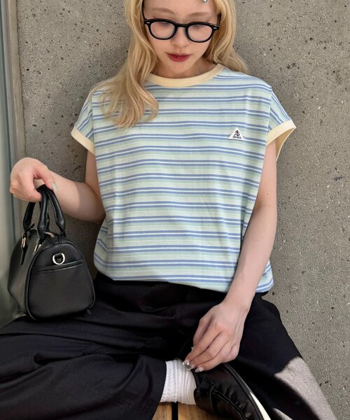 GEVACO(ゲバコ)の「【GEVACO/ゲバコ】クルーネックフレンチスリーブTEE(Tシャツ/カットソー・レディース・アイボリー/サックスブルー/ブラック・ONE SIZE)」の4枚目の写真