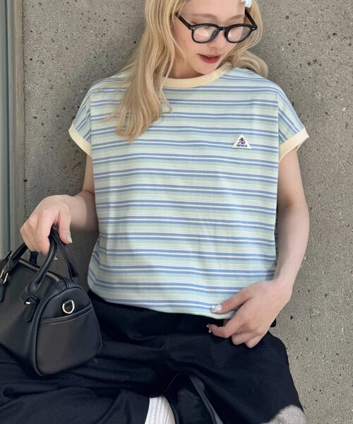 GEVACO(ゲバコ)の「【GEVACO/ゲバコ】クルーネックフレンチスリーブTEE(Tシャツ/カットソー・レディース・アイボリー/サックスブルー/ブラック・ONE SIZE)」の5枚目の写真