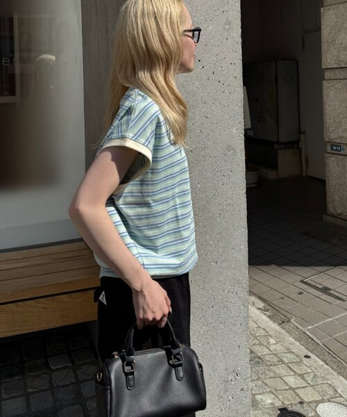 GEVACO(ゲバコ)の「【GEVACO/ゲバコ】クルーネックフレンチスリーブTEE(Tシャツ/カットソー・レディース・アイボリー/サックスブルー/ブラック・ONE SIZE)」の6枚目の写真