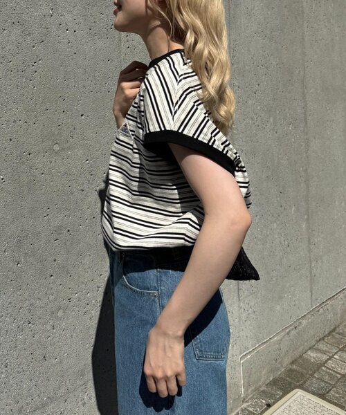 GEVACO(ゲバコ)の「【GEVACO/ゲバコ】クルーネックフレンチスリーブTEE(Tシャツ/カットソー・レディース・アイボリー/サックスブルー/ブラック・ONE SIZE)」の13枚目の写真