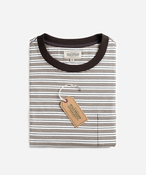 WILD BRICKS(ワイルドブリックス)の「W25 STRIPED POCKET TEE (brown)(Tシャツ/カットソー・メンズ・その他・MEDIUM/LARGE/X-LARGE)」の3枚目の写真