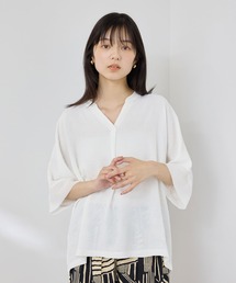 【SARARI /サラリ】冷感 シフォン使い スキッパーネック シボ生地 UVカット DRY プルオーバー