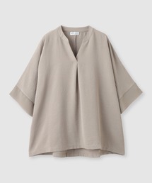 【SARARI /サラリ】冷感 シフォン使い スキッパーネック シボ生地 UVカット DRY プルオーバー