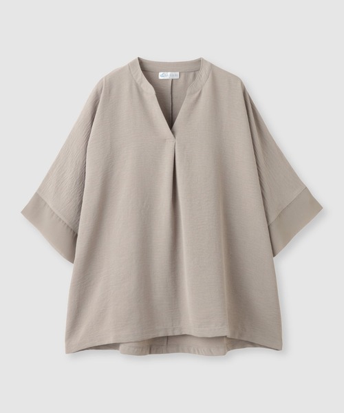 NAVY(ネイビー)の「【SARARI /サラリ】冷感 シフォン使い スキッパーネック シボ生地 UVカット DRY プルオーバー(Tシャツ/カットソー・レディース・ブラック/ターコイズブルー/グレイッシュベージュ/オフホワイト・L/M)」の3枚目の写真