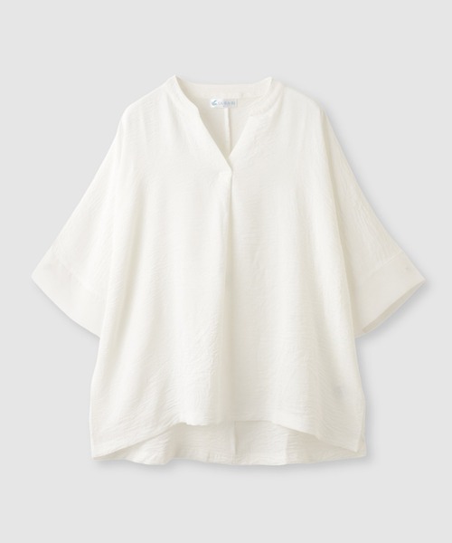 NAVY(ネイビー)の「【SARARI /サラリ】冷感 シフォン使い スキッパーネック シボ生地 UVカット DRY プルオーバー(Tシャツ/カットソー・レディース・ブラック/ターコイズブルー/グレイッシュベージュ/オフホワイト・L/M)」の11枚目の写真