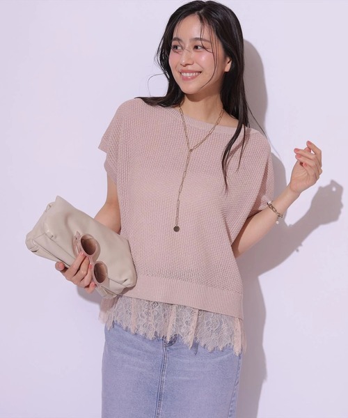 Arpege story(アルページュストーリー)の「裾レースゆるニット(ニット/セーター・レディース・ライトイエロー/ブラック/ホワイト/ピンク・2)」の19枚目の写真