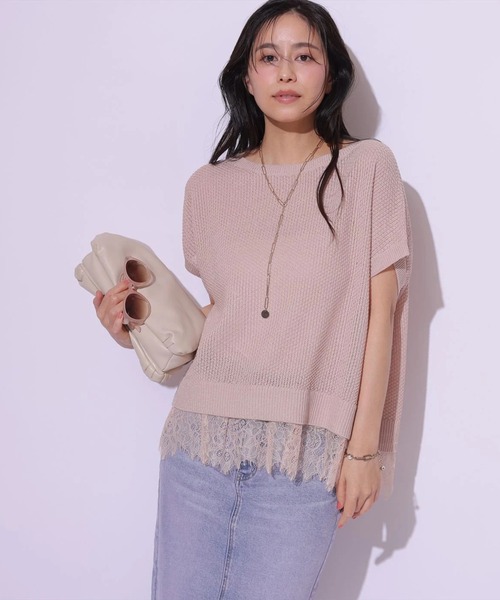 Arpege story(アルページュストーリー)の「裾レースゆるニット(ニット/セーター・レディース・ライトイエロー/ブラック/ホワイト/ピンク・2)」の12枚目の写真
