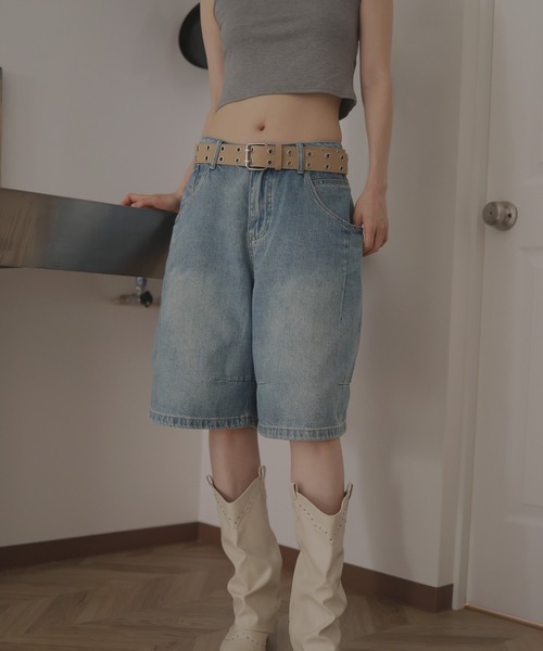 Mili affinity（ミリアフィニティー）の「ハーフワイドデニムパンツ（デニムパンツ・レディース・ブルー/ベージュ/ブラウン/カーキ・FREE）」の17枚目の写真