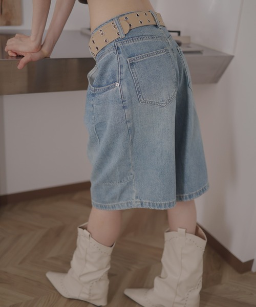 Mili affinity（ミリアフィニティー）の「ハーフワイドデニムパンツ（デニムパンツ・レディース・ブルー/ベージュ/ブラウン/カーキ・FREE）」の19枚目の写真