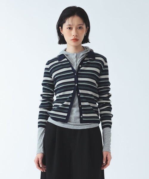 Ray BEAMS(レイビームス)の「マルチボーダー ポロ カーディガン(カーディガン/ボレロ・レディース・ネイビー/ワイン・ONE SIZE)」の10枚目の写真