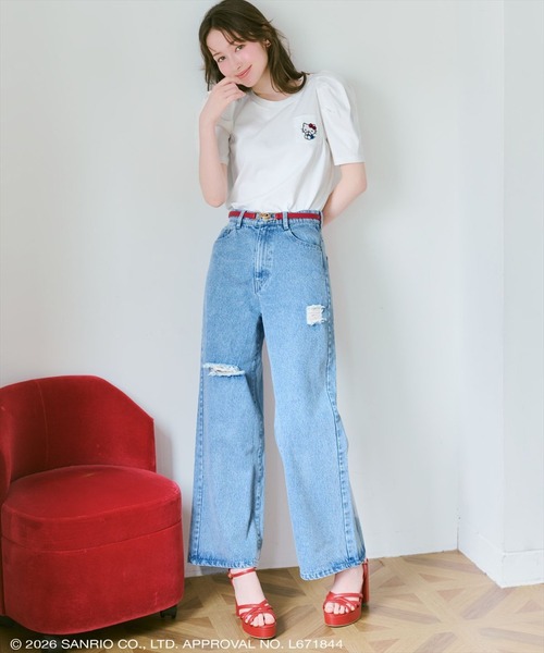 WILLSELECTION(ウィルセレクション)の「ダメージワイドデニムパンツ(その他パンツ・レディース・ブルー/オフホワイト・SMALL/MEDIUM)」の1枚目の写真
