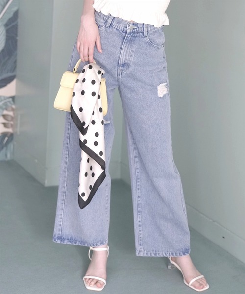 WILLSELECTION(ウィルセレクション)の「ダメージワイドデニムパンツ(その他パンツ・レディース・ブルー/オフホワイト・SMALL/MEDIUM)」の8枚目の写真
