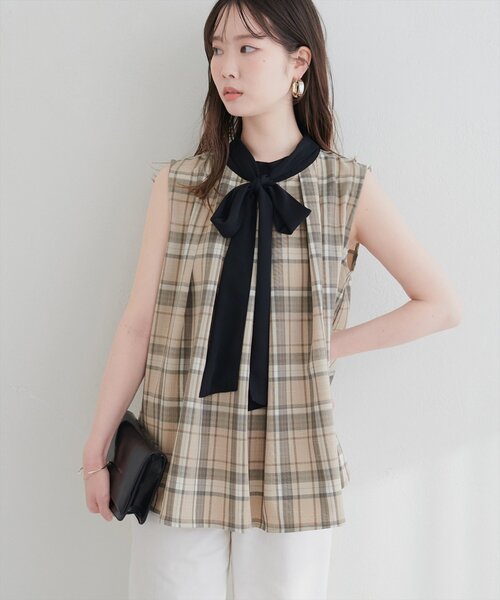 2WAY ribon check blouse — блузка с двумя способами ношения (2WAY)