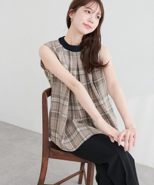 natural couture(ナチュラルクチュール)の「2WAYリボンチェックブラウス(シャツ/ブラウス・レディース・ベージュ/ピンク系その他/ブラウン・FREE)」の3枚目の写真