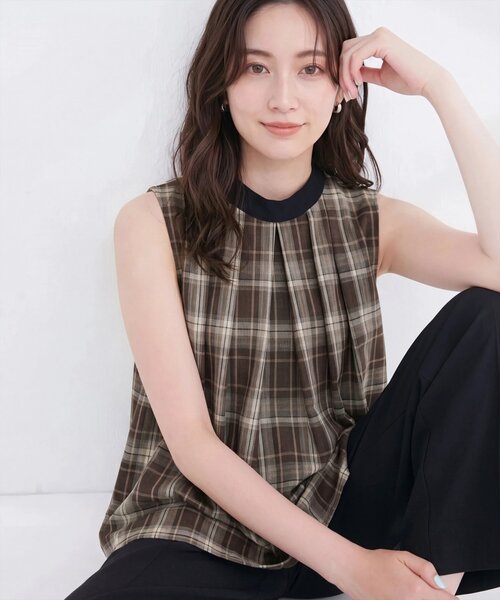 natural couture(ナチュラルクチュール)の「2WAYリボンチェックブラウス(シャツ/ブラウス・レディース・ベージュ/ピンク系その他/ブラウン・FREE)」の7枚目の写真