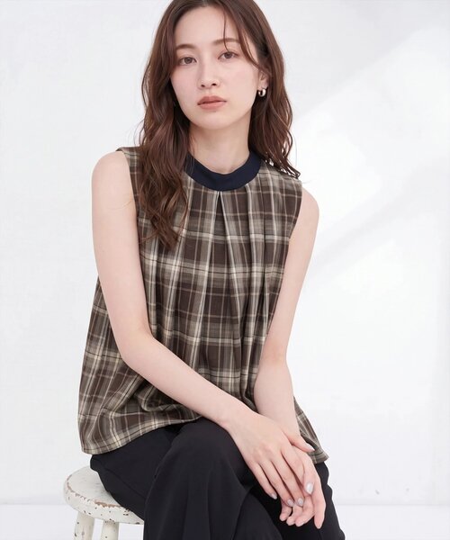 natural couture(ナチュラルクチュール)の「2WAYリボンチェックブラウス(シャツ/ブラウス・レディース・ベージュ/ピンク系その他/ブラウン・FREE)」の8枚目の写真