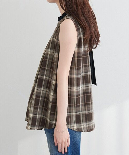 natural couture(ナチュラルクチュール)の「2WAYリボンチェックブラウス(シャツ/ブラウス・レディース・ベージュ/ピンク系その他/ブラウン・FREE)」の11枚目の写真