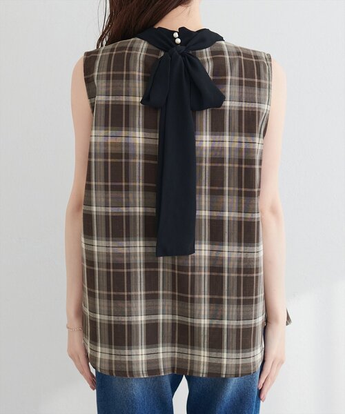 natural couture(ナチュラルクチュール)の「2WAYリボンチェックブラウス(シャツ/ブラウス・レディース・ベージュ/ピンク系その他/ブラウン・FREE)」の12枚目の写真