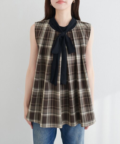 natural couture(ナチュラルクチュール)の「2WAYリボンチェックブラウス(シャツ/ブラウス・レディース・ベージュ/ピンク系その他/ブラウン・FREE)」の13枚目の写真