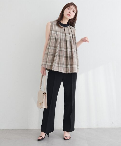 natural couture(ナチュラルクチュール)の「2WAYリボンチェックブラウス(シャツ/ブラウス・レディース・ベージュ/ピンク系その他/ブラウン・FREE)」の5枚目の写真