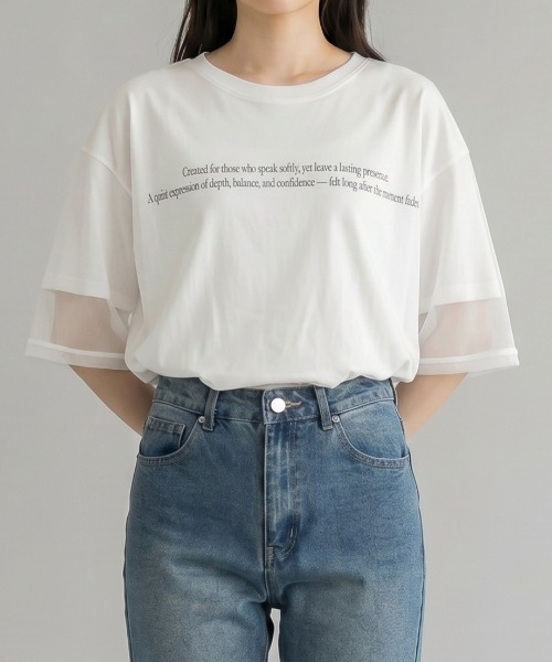 Nulli(ヌリ)の「メッシュレイヤードTシャツ(Tシャツ/カットソー・レディース・オフホワイト/ブルー/ブラック・FREE)」の2枚目の写真