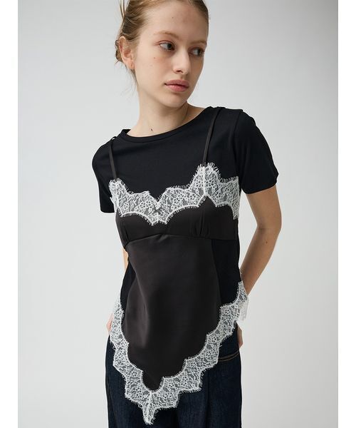 LILY BROWN（リリーブラウン）の「サテンキャミドッキングトップス（Tシャツ/カットソー・レディース・ピンク/ブラック/アイボリー・F）」の3枚目の写真