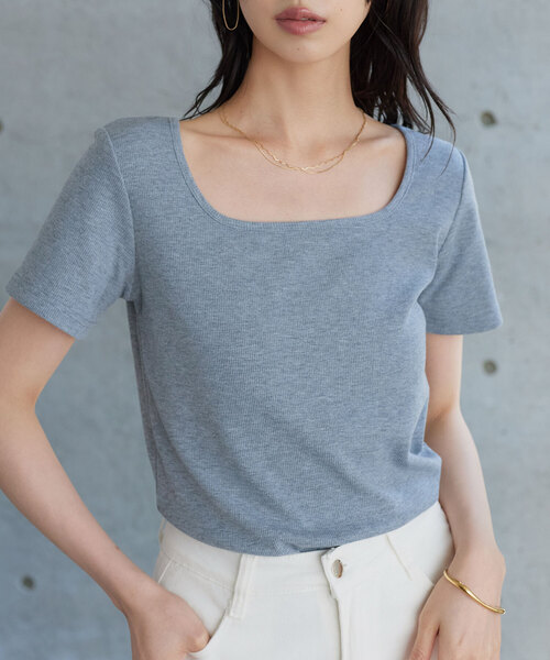KOBE LETTUCE(コウベレタス)の「スクエアネックリブカットソー(Tシャツ/カットソー・レディース・ブラック/グリーン系/グレー/グレイッシュベージュ/ブラウン/オフホワイト・L/M)」の3枚目の写真