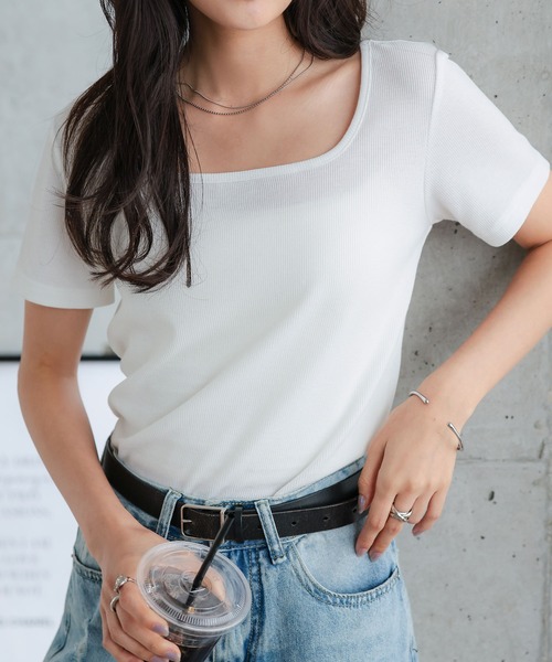 KOBE LETTUCE(コウベレタス)の「スクエアネックリブカットソー(Tシャツ/カットソー・レディース・ブラック/グリーン系/グレー/グレイッシュベージュ/ブラウン/オフホワイト・L/M)」の12枚目の写真