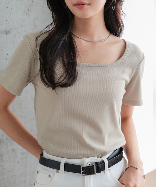 KOBE LETTUCE(コウベレタス)の「スクエアネックリブカットソー(Tシャツ/カットソー・レディース・ブラック/グリーン系/グレー/グレイッシュベージュ/ブラウン/オフホワイト・L/M)」の16枚目の写真