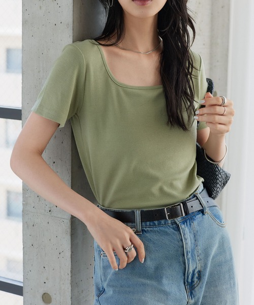 KOBE LETTUCE(コウベレタス)の「スクエアネックリブカットソー(Tシャツ/カットソー・レディース・ブラック/グリーン系/グレー/グレイッシュベージュ/ブラウン/オフホワイト・L/M)」の17枚目の写真