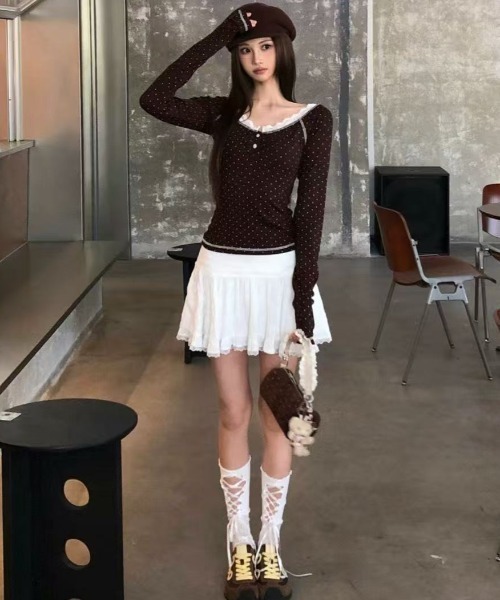Achic(アシック)の「2026AW レーストリムドット柄長袖トップス(Tシャツ/カットソー・レディース・ブラウン・M)」の17枚目の写真
