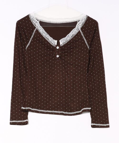 Achic(アシック)の「2026AW レーストリムドット柄長袖トップス(Tシャツ/カットソー・レディース・ブラウン・M)」の18枚目の写真