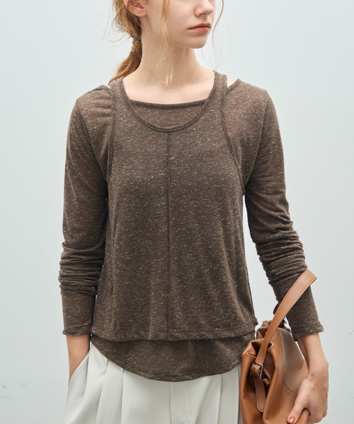 Aunue(オーヌ)の「【前後2way】2wayタンクレイヤードライクプルオーバー(Tシャツ/カットソー・レディース・ブラウン/オフホワイト/ベージュ・FREE)」の3枚目の写真