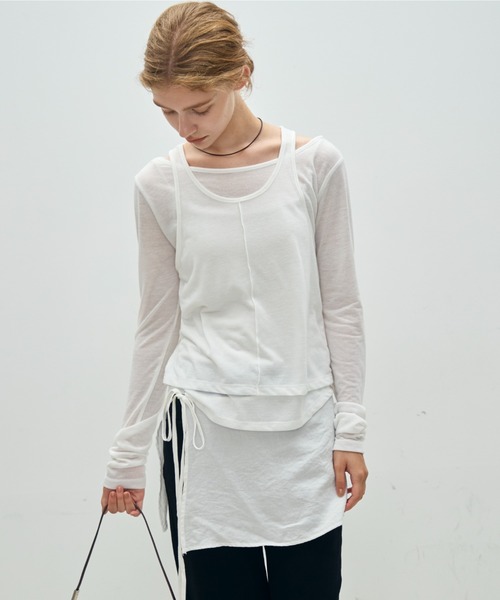 Aunue(オーヌ)の「【前後2way】2wayタンクレイヤードライクプルオーバー(Tシャツ/カットソー・レディース・ブラウン/オフホワイト/ベージュ・FREE)」の2枚目の写真
