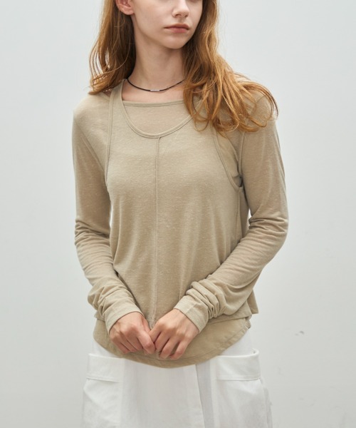 Aunue(オーヌ)の「【前後2way】2wayタンクレイヤードライクプルオーバー(Tシャツ/カットソー・レディース・ブラウン/オフホワイト/ベージュ・FREE)」の7枚目の写真