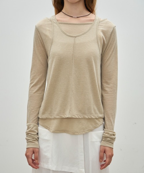 Aunue(オーヌ)の「【前後2way】2wayタンクレイヤードライクプルオーバー(Tシャツ/カットソー・レディース・ブラウン/オフホワイト/ベージュ・FREE)」の17枚目の写真