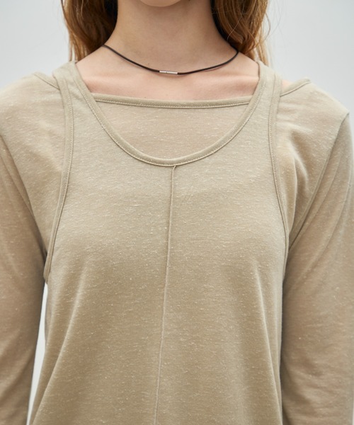 Aunue(オーヌ)の「【前後2way】2wayタンクレイヤードライクプルオーバー(Tシャツ/カットソー・レディース・ブラウン/オフホワイト/ベージュ・FREE)」の20枚目の写真