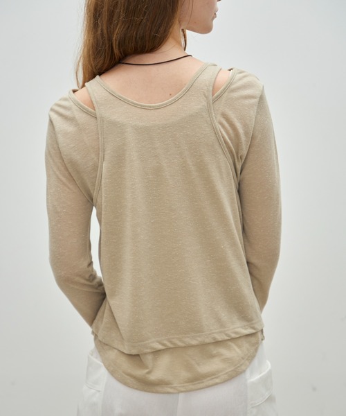 Aunue(オーヌ)の「【前後2way】2wayタンクレイヤードライクプルオーバー(Tシャツ/カットソー・レディース・ブラウン/オフホワイト/ベージュ・FREE)」の19枚目の写真
