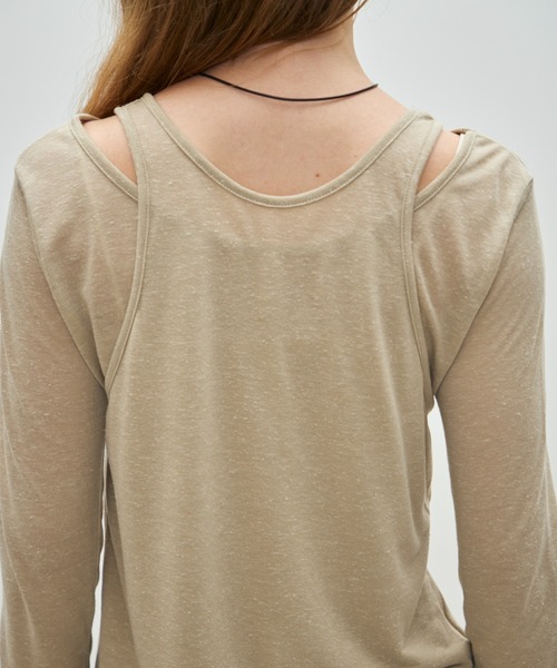 Aunue(オーヌ)の「【前後2way】2wayタンクレイヤードライクプルオーバー(Tシャツ/カットソー・レディース・ブラウン/オフホワイト/ベージュ・FREE)」の21枚目の写真