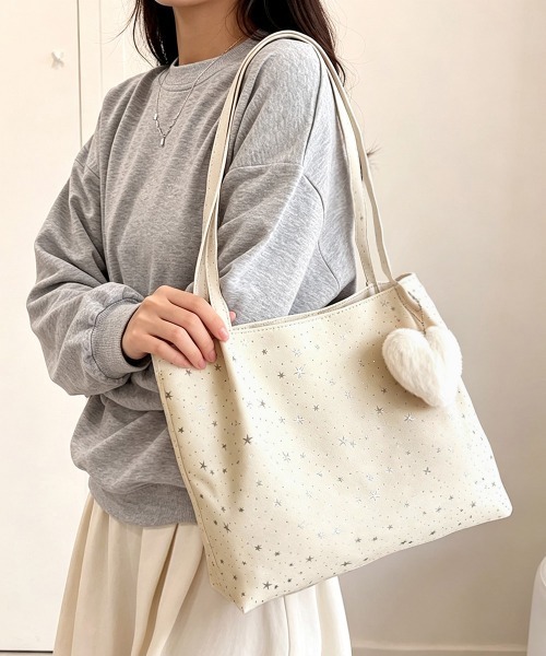 Miniministore(ミニミニストア)の「トートバッグ 星柄 ハートチャーム 軽量(トートバッグ・レディース・ピンク/アイボリー/ライトブルー・FREE)」の12枚目の写真