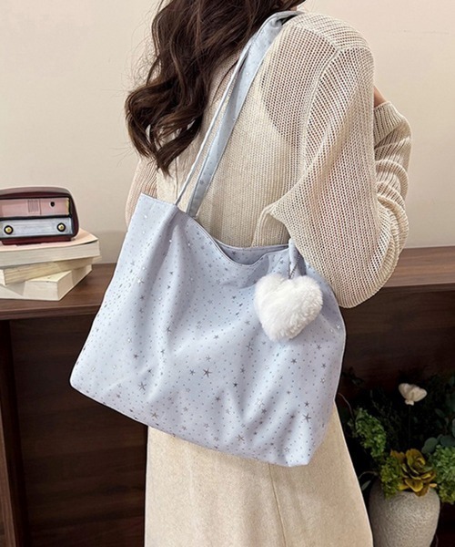 Miniministore(ミニミニストア)の「トートバッグ 星柄 ハートチャーム 軽量(トートバッグ・レディース・ピンク/アイボリー/ライトブルー・FREE)」の13枚目の写真