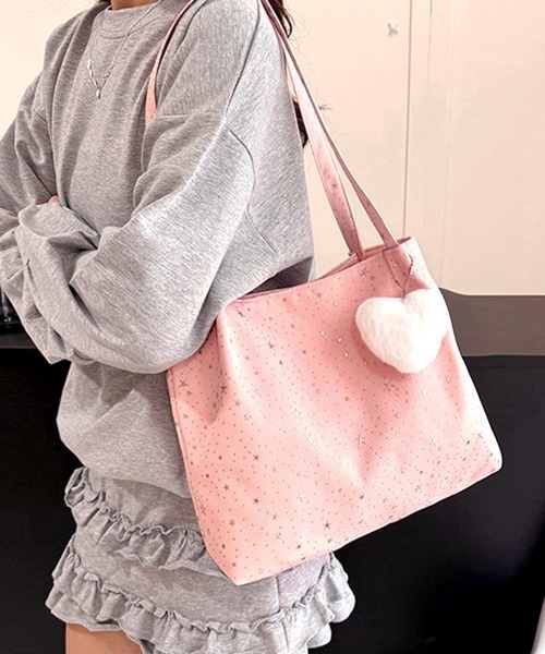 Miniministore(ミニミニストア)の「トートバッグ 星柄 ハートチャーム 軽量(トートバッグ・レディース・ピンク/アイボリー/ライトブルー・FREE)」の14枚目の写真