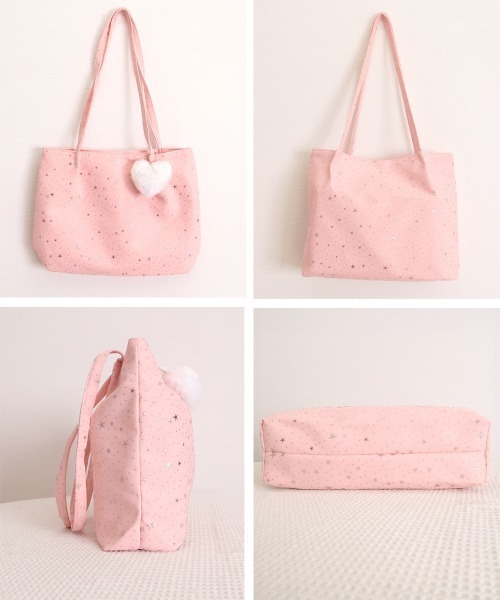 Miniministore(ミニミニストア)の「トートバッグ 星柄 ハートチャーム 軽量(トートバッグ・レディース・ピンク/アイボリー/ライトブルー・FREE)」の4枚目の写真