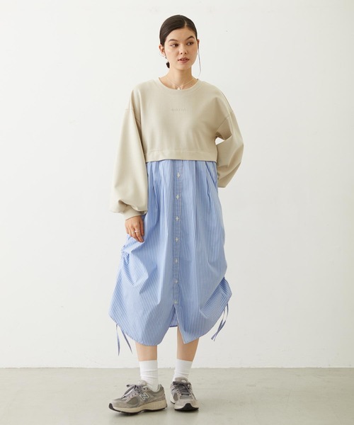 MILKFED.(ミルクフェド)の「STRIPED DOCKING DRESS(ワンピース・レディース・ネイビー/グレー/ベージュ・ONE SIZE)」の2枚目の写真