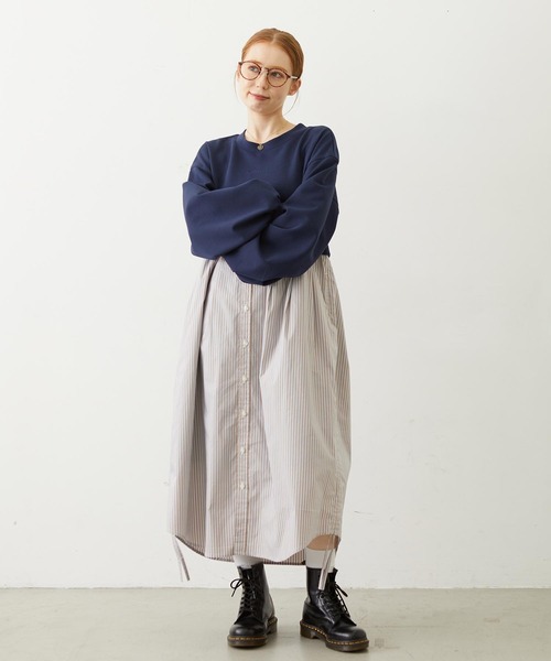 MILKFED.(ミルクフェド)の「STRIPED DOCKING DRESS(ワンピース・レディース・ネイビー/グレー/ベージュ・ONE SIZE)」の3枚目の写真