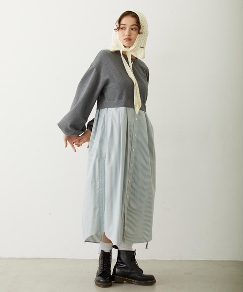 MILKFED.(ミルクフェド)の「STRIPED DOCKING DRESS(ワンピース・レディース・ネイビー/グレー/ベージュ・ONE SIZE)」の1枚目の写真