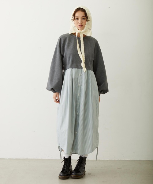 MILKFED.(ミルクフェド)の「STRIPED DOCKING DRESS(ワンピース・レディース・ネイビー/グレー/ベージュ・ONE SIZE)」の14枚目の写真